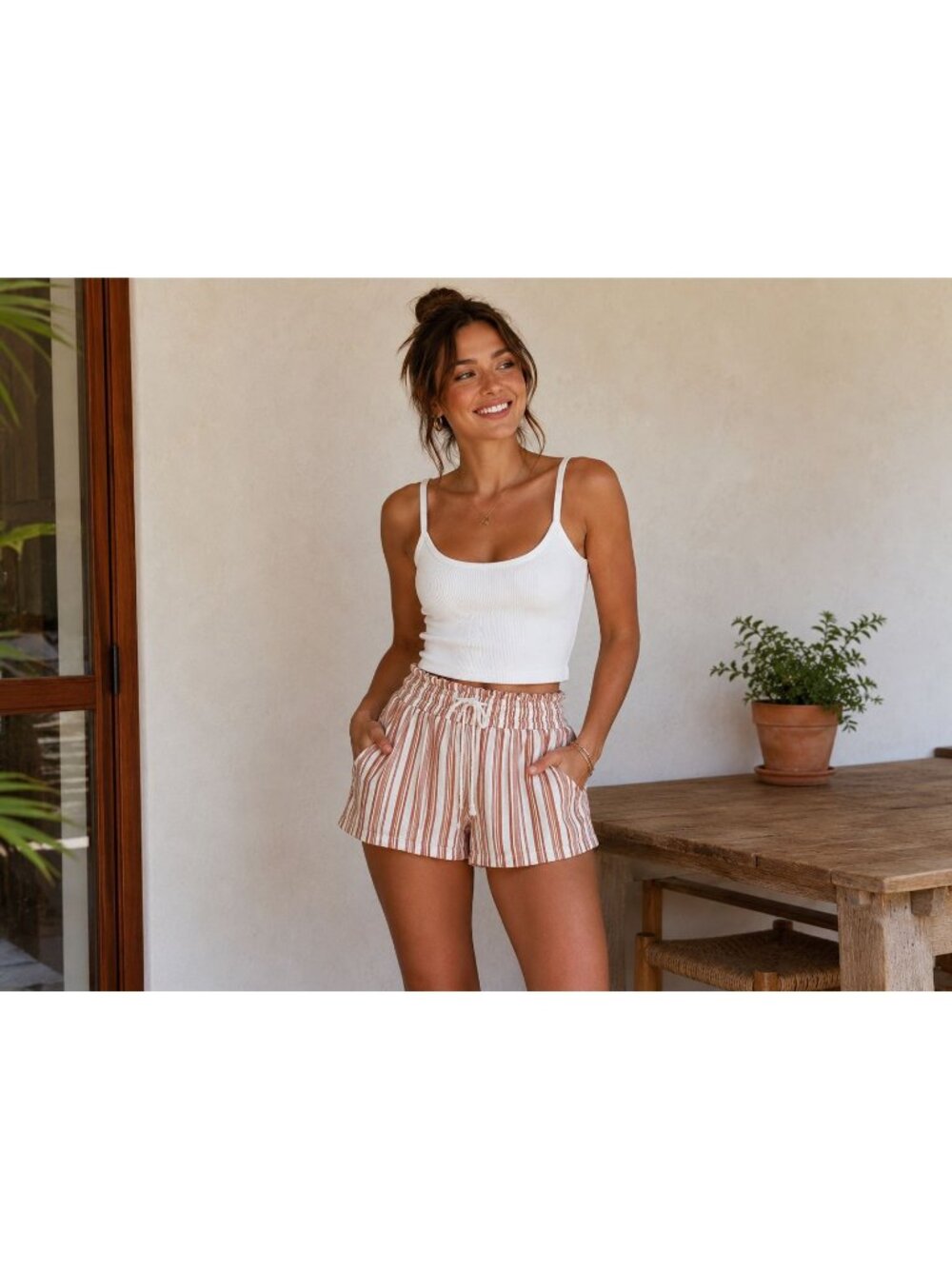 ROXY Oceanside Short size Large Rust Cream stripe NEW